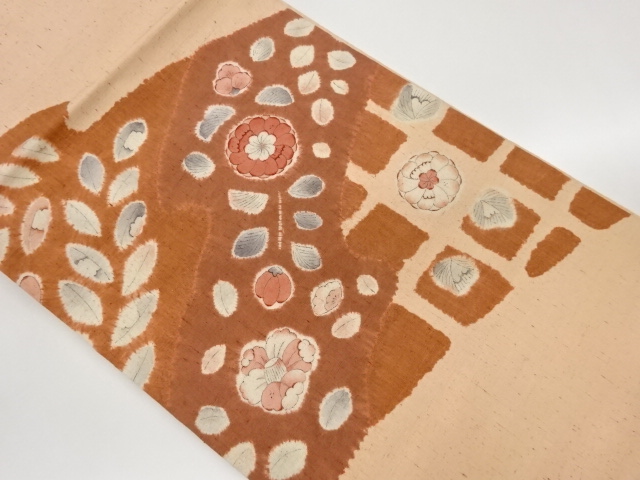 JAPANESE KIMONO / TSUMUGISHIBORI FLOWER / LEAF PATTERN NAGOYA OBI